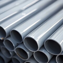Close-up view of stacked PVC pipes highlighting their raw construction and modern design
