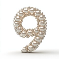 Obraz premium Number 9 made of elegant white pearls with a lustrous shine isolated on a clean white background