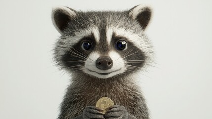 Obraz premium Cute raccoon holding a coin with cheerful expression on its face
