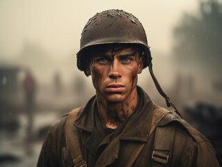 Naklejka premium Soldier During World War II : A Brave Combatant on the Battlefield. Embodying the Spirit of War, History, and Sacrifice in the Fight for Victory. History book.