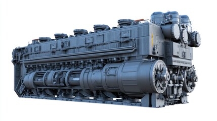 Naklejka premium Industrial Ship Engine, Power Generation, White Background, Engineering
