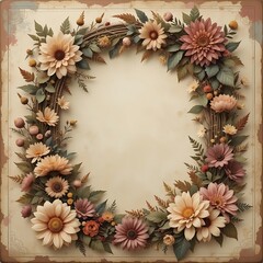 Fototapeta premium Floral Frame with Peach and Rose Flowers Perfect for Greetings
