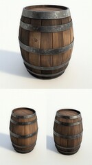 Detailed 3D Model of a Vintage Wooden Barrel with Metal Bands