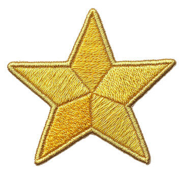 Golden star emblem with detailed embroidery design isolated on png transparent background, cut out