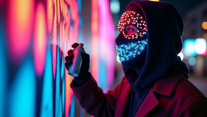 Night Graffiti Artist with LED Mask