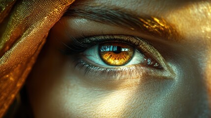 Golden Hour Gaze Close-up of a Woman's Eye with Gold Accents