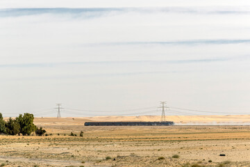 Saudi train in desert going Riyadh to Dammam