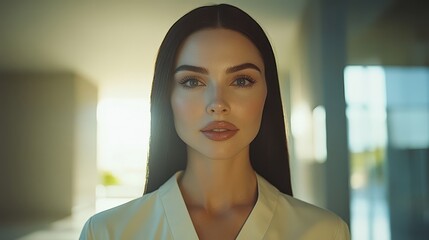 Fototapeta premium Confident Young Woman in Modern Office Setting
