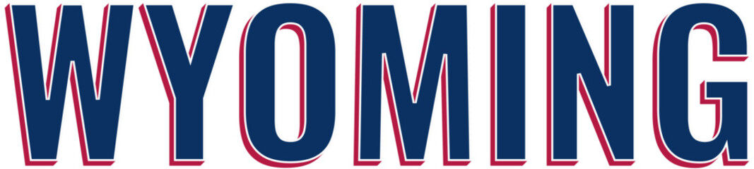 Wyoming 3D text in US flag colors, isometric vector on transparent background