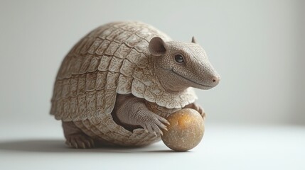 Fototapeta premium Cute Armadillo Holding a Ball in a Minimalist Setting