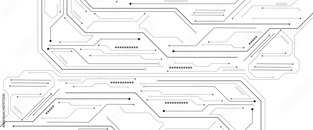 Poster Vector Technology black circuit diagram concept. Abstract technology on white background. High-tech circuit board.