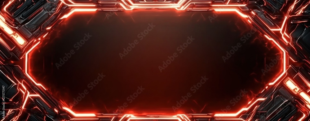 Aufkleber abstract red neon glowing frame futuristic technology background