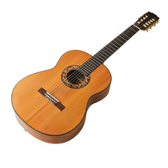 Fototapeta premium Acoustic guitar on display with natural wood finish isolated on png transparent background, cut out