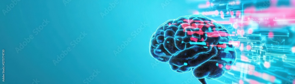 Fototapete Brain scan image on blue background showing neural activity and brain structure details
