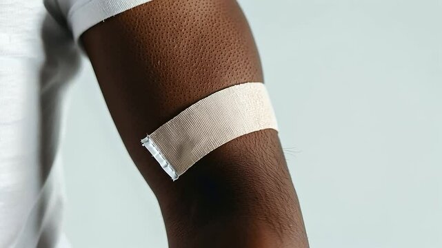 Close Up of Vaccination Bandage on Person's Arm