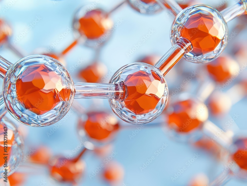 Aufkleber molecule with orange crystals on a white background in scientific laboratory setting