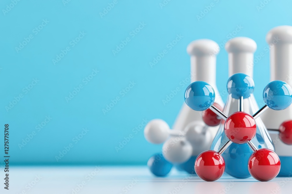 Aufkleber group of white and red spheres with one distinct blue sphere among them on a plain background