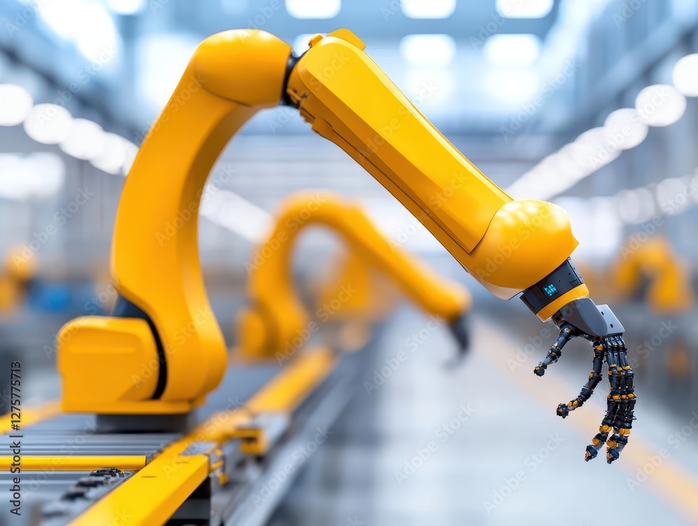 Fototapete 3d rendering robotic arms working on assembly line in factory smart industry 40 concept