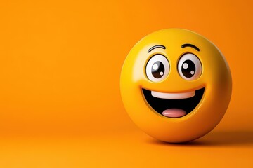 Fototapeta premium Yellow ball with a smiley face design on a plain background for playful and cheerful themes