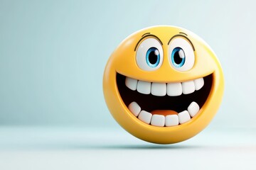 Fototapeta premium A cheerful emoji with a wide smile and bright eyes, expressing happiness and joy in a fun and playful design