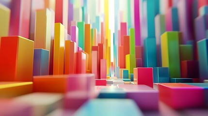 Obraz premium Colorful abstract cityscape, vibrant blocks, bright light, background depth, graphic design