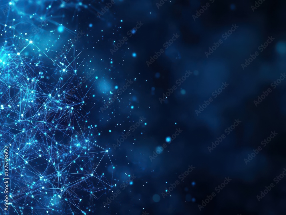 Poster Blue background with a network of connected lines illustrating technology and communication concepts
