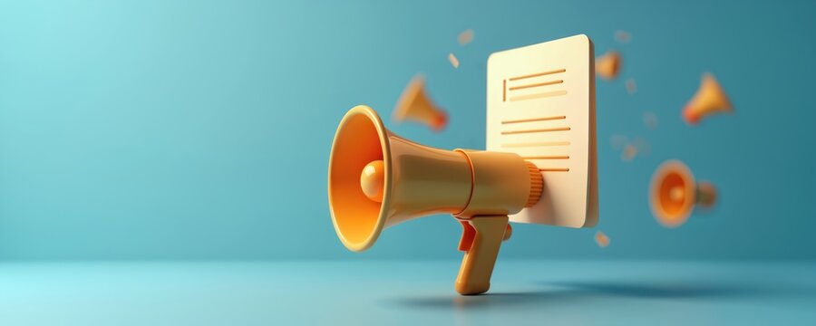 Digital newsletter template for team communication with megaphone icon, announcements, updates. Internal corporate culture design element for effective company messaging. Business solution with