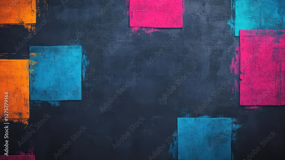 Poster Colorful abstract painting displayed on a black wall creating a striking visual contrast and artistic appeal