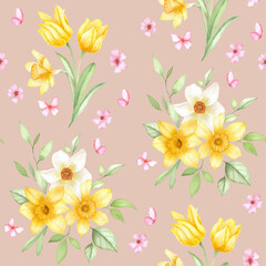 Vibrant Daffodil and Tulip Floral Pattern