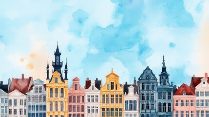Charming Watercolor Illustration of Colorful European Architecture