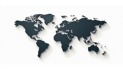 World Map 3D Dark Gray Shadow Relief Global Geography