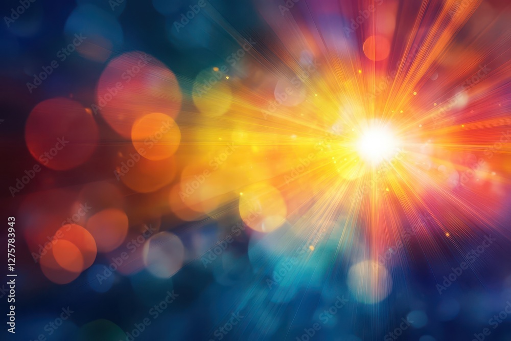 Poster bright background featuring a burst of light radiating outward in a vibrant and energetic display