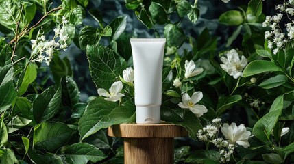 Stylish Clean Beauty Product Mockup Displayed Among Fresh Greens