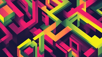 Abstract geometric shapes, colorful, 3D, vibrant background. Possible use wallpaper, graphic design