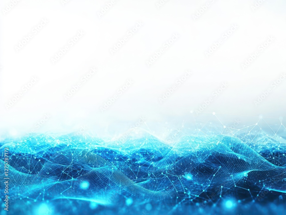 Poster a stunning abstract wave design with flowing blue light, evoking a sense of technology and innovatio