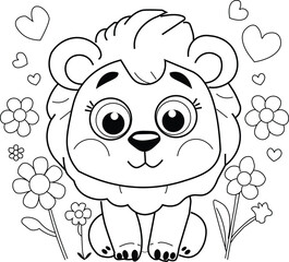 Cute Lion Coloring Page for Kids – Adorable Cartoon Animal Line Art