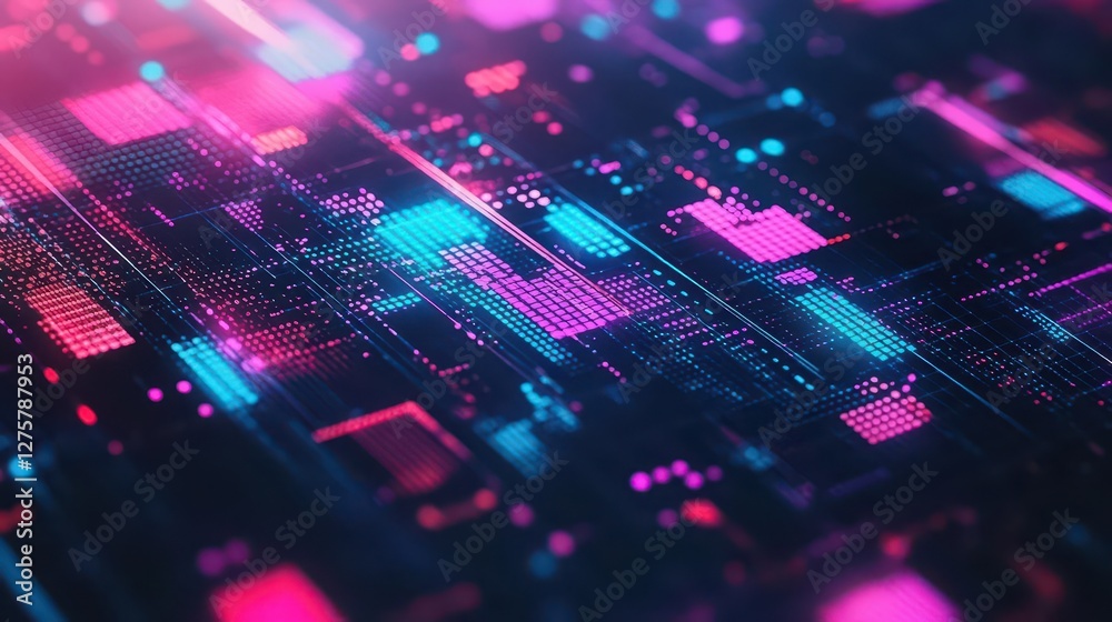 Poster Abstract technology background featuring colorful lights and patterns in a vibrant digital design