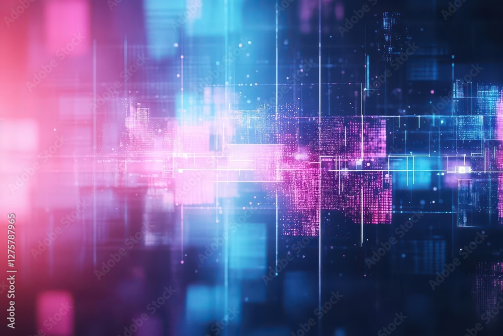 Poster Abstract technology background featuring glowing lines and dots in a digital design concept