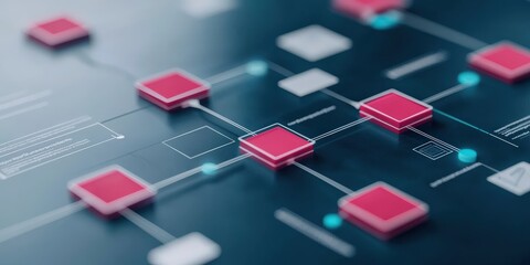 Successful project management timeline concept. Abstract digital network with pink nodes and connections.