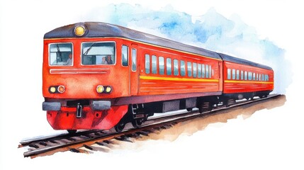Obraz premium Vibrant Watercolor Train Illustration on Railway Tracks