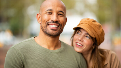 Fototapeta premium Close up smiling man with his partner looking at him with admiration.