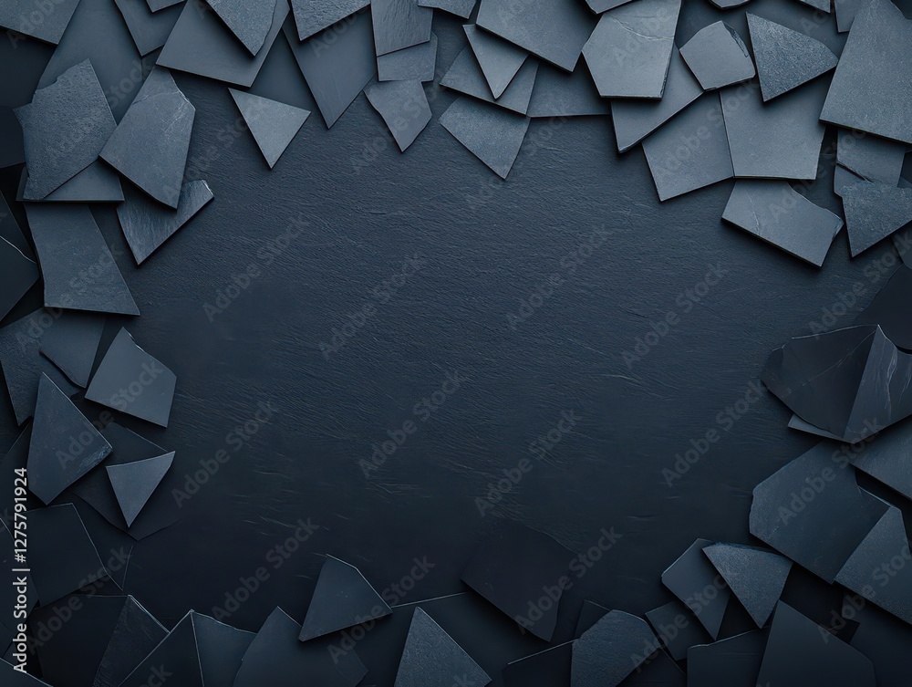 Aufkleber black background with numerous torn and broken pieces of paper scattered across the surface