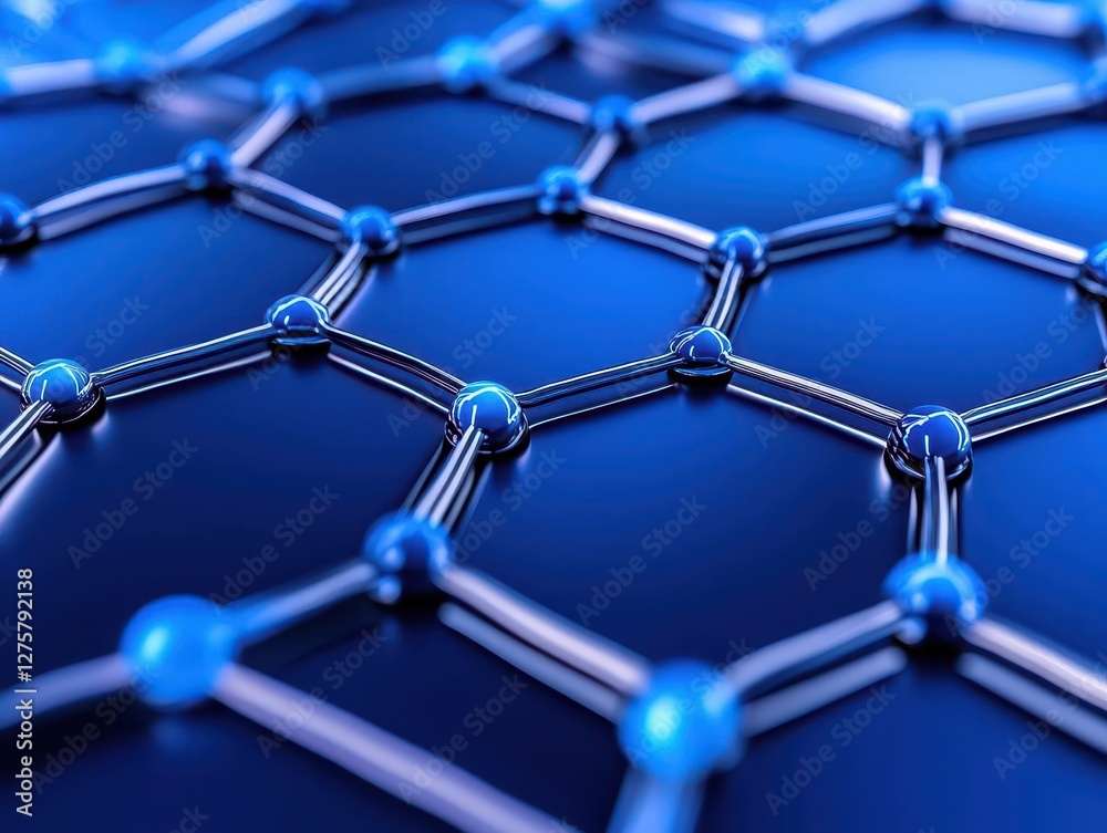 Aufkleber Close up view of a blue hexagon shape on a white background for design and abstract concepts