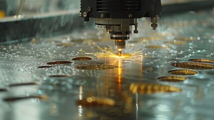 Precision metalworking  automated laser machine cutting metal sheets in a modern industrial facility