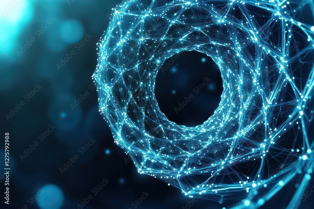 Poster Circular geometric shape with intersecting lines and dots in the center on a white background