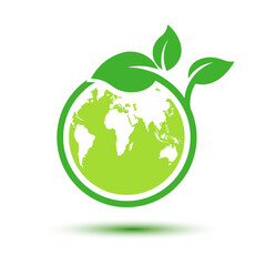 Green Earth Ecological Icon.Save the Earth and Safe Green Environment Concept.vector illustration eps 10