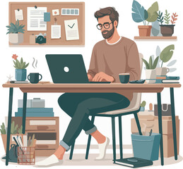 Fototapeta premium Men Working from Home with Laptops in a Cozy Atmosphere