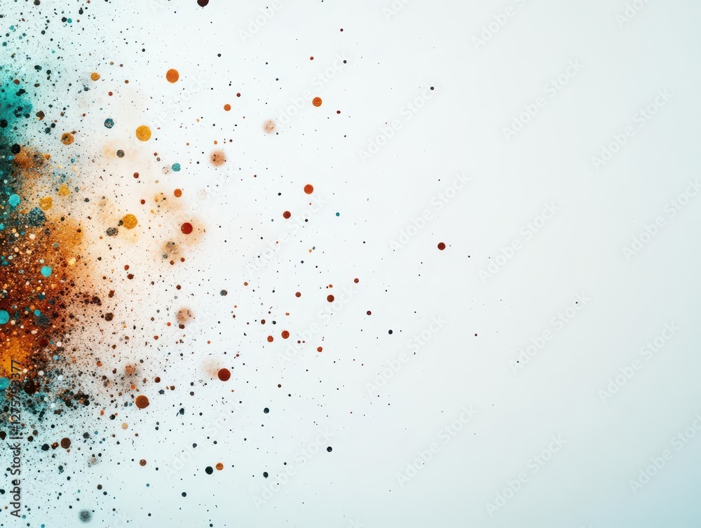 Poster Abstract dust particles and grains on a soft white background, creating a vintage grunge effect, subtle textures merging for a delicate, airy composition