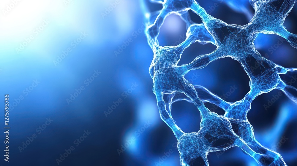 Aufkleber Blue dna molecule illuminated by light with a detailed structure and strands visible in the background