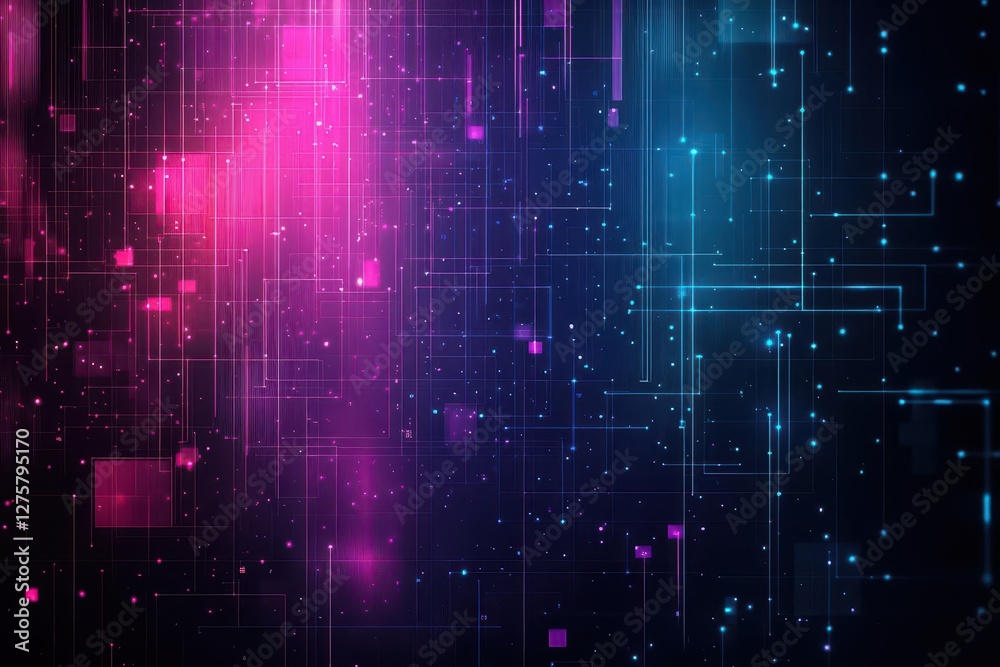 Fototapete Abstract technology background featuring glowing lines and dots in a digital network design